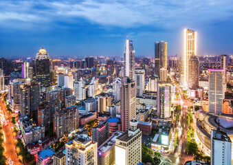 Naklejka premium Aerial photography China Yancheng city architectural landscape night view