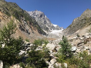 Svaneti, Georgia in September: high mountains with glacier in the middle
