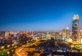 Fototapeta na wymiar Aerial photography China Yancheng city architectural landscape night view