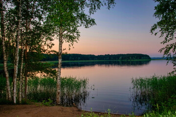 Fototapeta na wymiar Lake Seliger landscape at sunset, Tver region