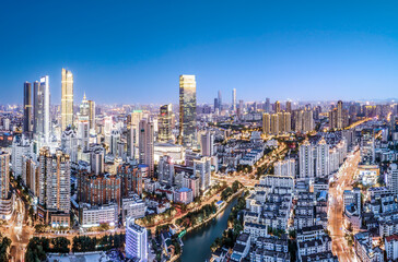 Fototapeta premium Aerial photography China Yancheng city architectural landscape night view