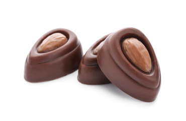 Sweet chocolate candies on white background
