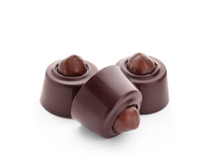 Sweet chocolate candies on white background