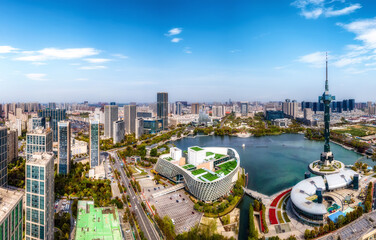Obraz premium Aerial photography of the architectural landscape of Yancheng, China