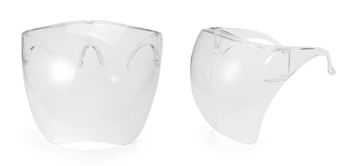 Plastic face shield with different angle isolated on white with clipping path