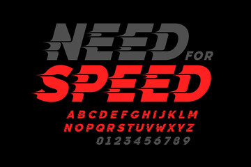 Fototapeta premium Speed style font design, alphabet letters and numbers vector illustration