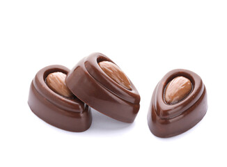 Sweet chocolate candies on white background