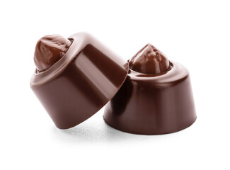 Sweet chocolate candies on white background