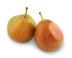 Two red and yellow pears isolated on a white background.They are used for labels,menus, posters and web design.