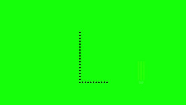 Tutorial for writing English alphabet. Trace the letter L with a pencil isolated on green screen. Animated letters sample for children sequential writing of the letter L
