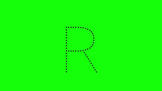 Tutorial for writing English alphabet. Trace the letter r with a pencil. Animated letters sample for children sequential writing of the letter r