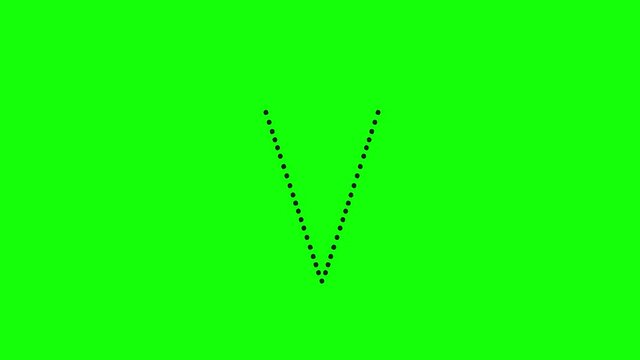 Tutorial for writing English alphabet. Trace the letter v with a pencil isolated on green screen. Animated letters sample for children sequential writing of the letter v