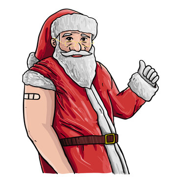 Santa Claus Give A Thumbs Up After Take Vaccine. 