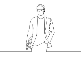Continuous One Line Drawing of Businessman in Standing Pose. Business People Concept with One Line Illustration. Abstract Business Minimalist Contour Line Drawing. Vector EPS 10