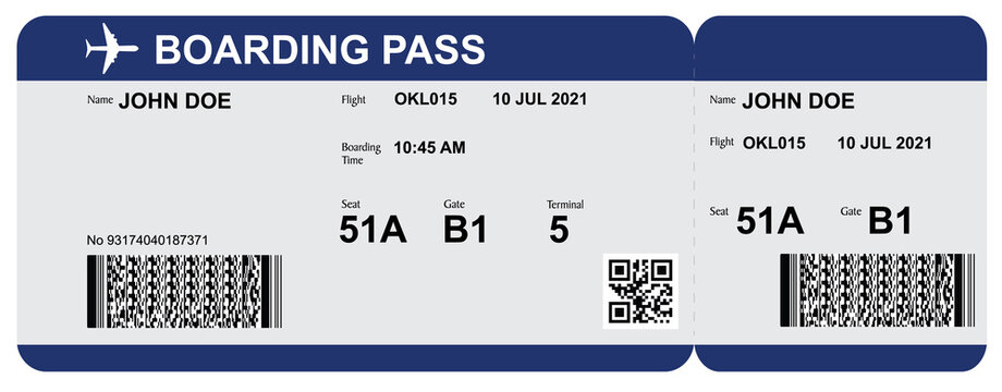 Template of airline boarding pass ticket isolated on white background