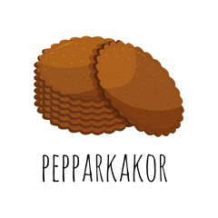 Swedish sweets pepparkakor ginger cookies on a white background. Vector cartoon illustration