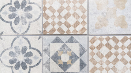 colourful vintage floral background in tiles patchwork wallpaper pattern