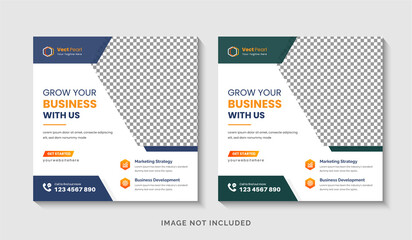 Grow up your business social media post or square flyer editable web banner  Instagram post design template premium vector