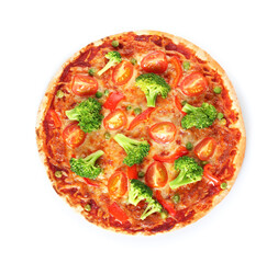 Tasty vegetarian pizza on white background
