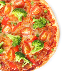 Tasty vegetarian pizza on white background