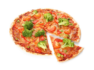 Tasty vegetarian pizza on white background