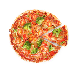 Tasty vegetarian pizza on white background
