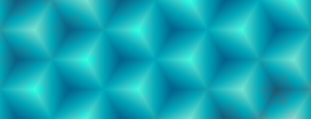 Abstract cubic textured geometric pattern. Symmetric hexagon ornament in blue-cyan color, design for poster, banner, card, template, digital paper, wallpaper, background.