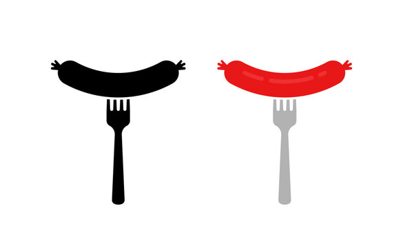 two sausages on forks like tasty food icon