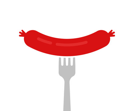 big red sausage strung on metal fork