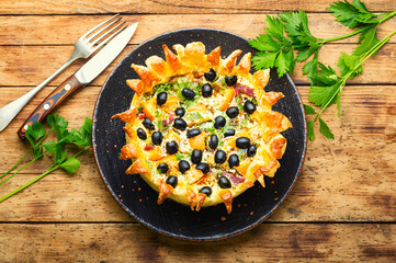 Salty pastries, meat pie