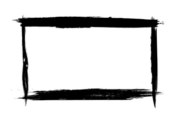 Black grunge frame on white background. Abstract brush strokes