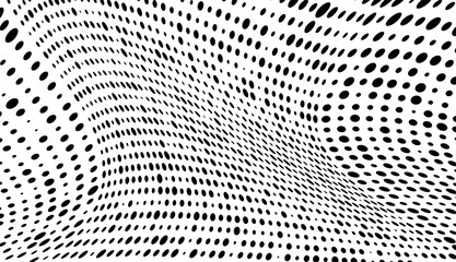 Vector modern optical texture of pop art. Abstract halftone wave dotted background. Futuristic twisted grunge pattern, dots, circles
