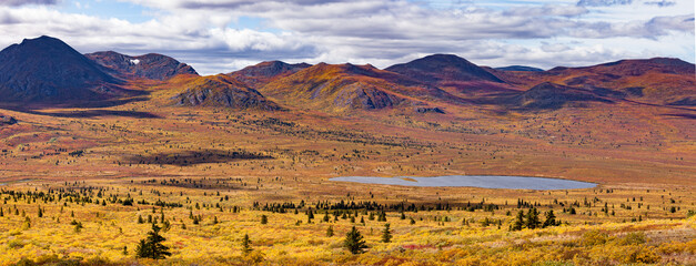 Fall colored alpine mountain tundra Yukon Canada