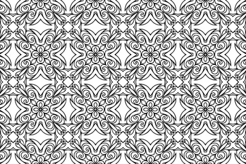 Foto op Plexiglas Ethnic pattern, geometric background. Oriental, Asian, Indian handmade style. Figured isolated black white ornament. Template for creativity, coloring, design. ©  swetazwet
