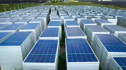 Old solar panels are replaced with new sheets to increase the power to produce electricity, Solar panels wait for destroyed by experts or people who It is allowed because it is industrial waste. © Kampan