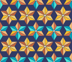 Japanese Geometric Hexagon Star Vector Seamless Pattern