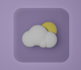 cloud weather icon with sun themed 3d design, with soft flat color