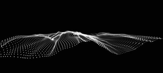 Wave form of dots and lines. Abstract mesh. 3D rendering.