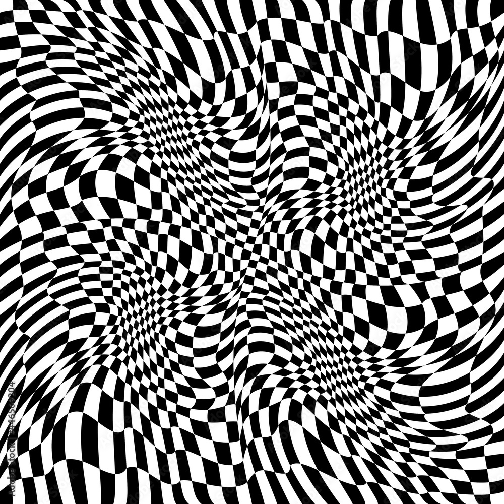 Aufkleber curly with wavy curved flag. 3d race flag seamless wallpaper. repeated checkered twisted ornament.