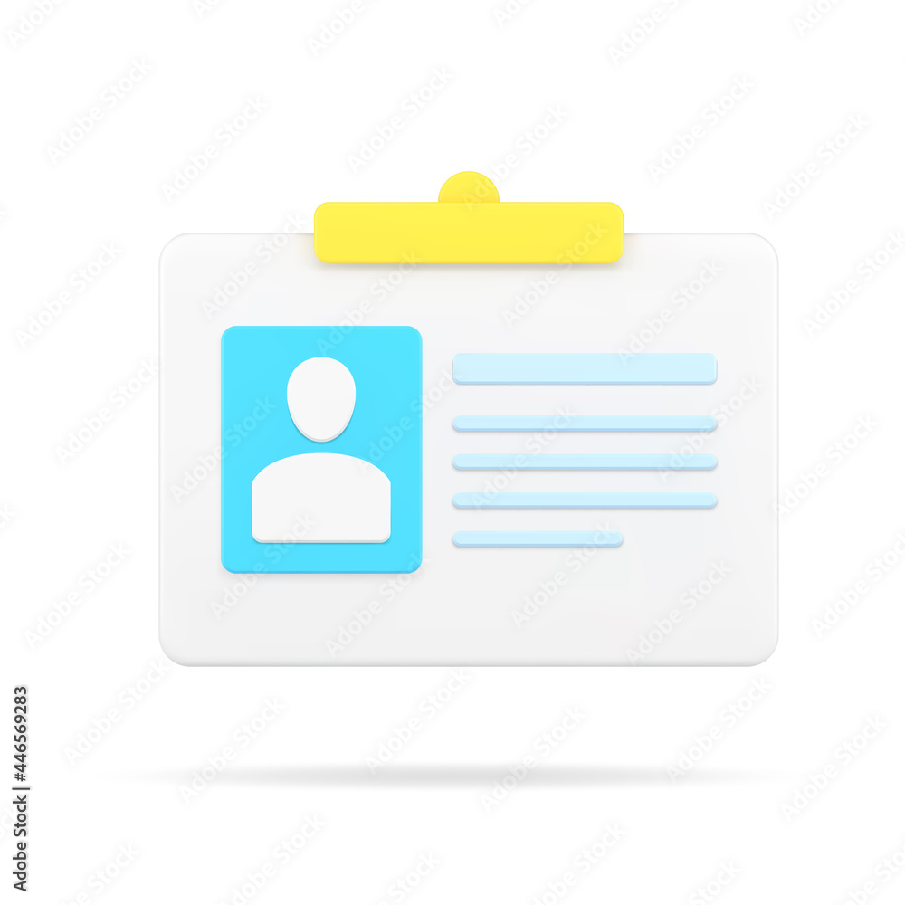 Poster badge with personal data 3d icon. id card with user photo and information