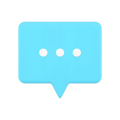 Blue speech bubble web chat 3d icon. Volumetric rectangle with white dots of writing message