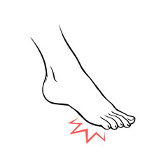Obraz premium Leg with heel pain. Orthopedic disease. Foot health problems. Vector isolated outline illustration hand drawn
