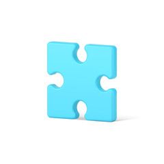 Blue square puzzle 3d icon. Piece infographic element with creative development