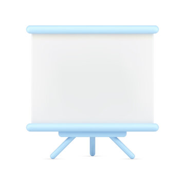 Empty Stand On Tripod 3d Icon. White Board For Presentation And Projector