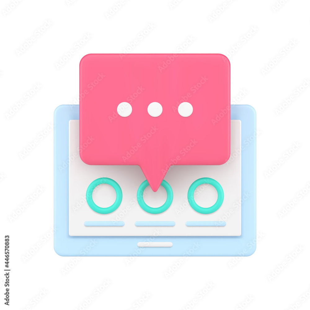 Aufkleber online chat 3d icon. red conversation bubble near round web user window