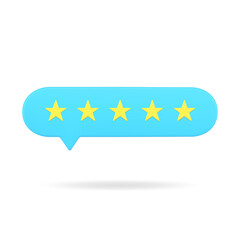 Blue rating bubble with five stars 3d icon. Positive vote of satisfied customers