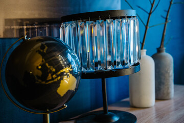 Modern interior design in the loft style using blue color.