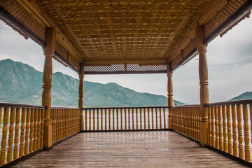wooden bridge over the dal lake in Srinagar India