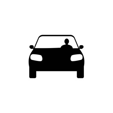 Man driving car black silhouette icon. Trendy flat isolated symbol, sign on white background, can be used for: illustration, outline, logo, mobile, app, design, web, dev, ui, ux, gui. Vector EPS 10