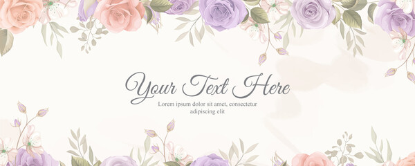 Fototapeta na wymiar Elegant banner with soft color of blooming rose flower ornament